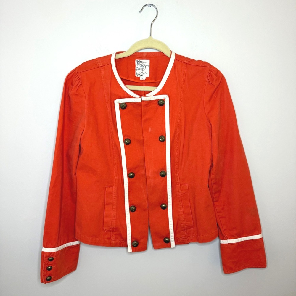 VTG Anthropologie TULLE Orange Jacket Y2K Women's White Detail Buttons SZ M